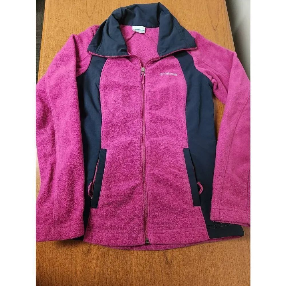 Columbia Purple Pink & Navy Blue Full Zip Fleece Jacket Size SMALL